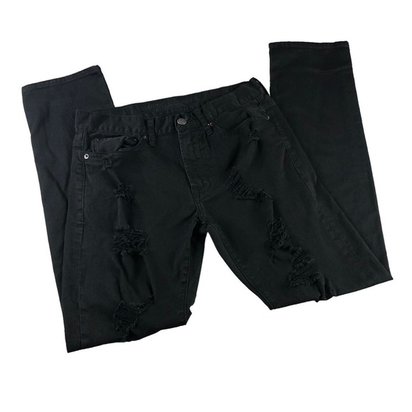 American Eagle Mens Slim Fit Black Distressed Core Flex Jeans with Rips - Picture 1 of 13
